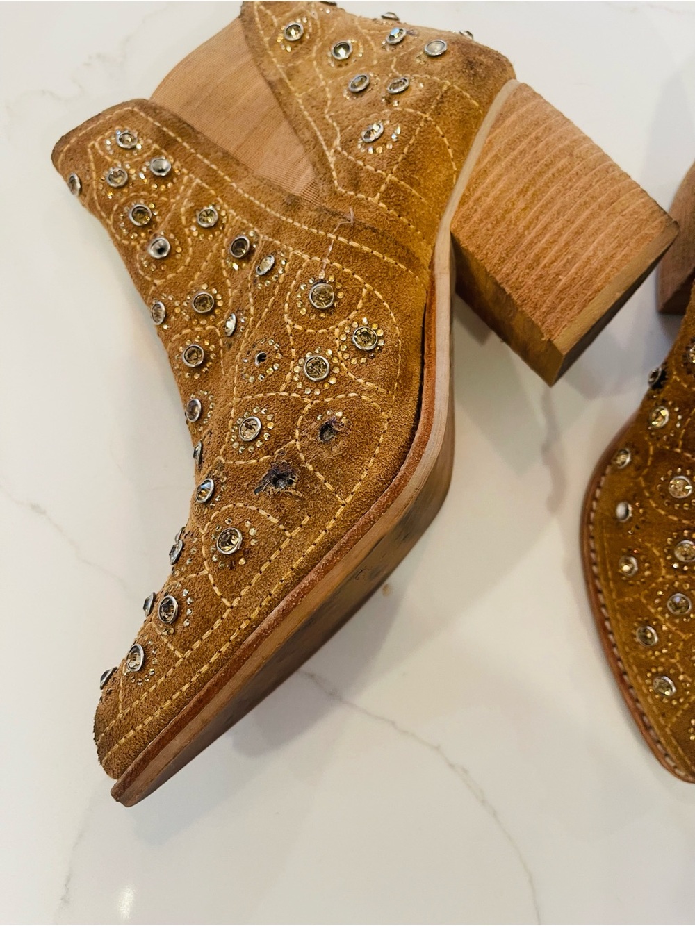 Jeffrey Campbell/ Free People Vintage After Dark Studded Suede Ankle Boot in Tan